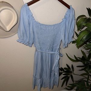 M BLUE PUFF SHOULDER SUN DRESS